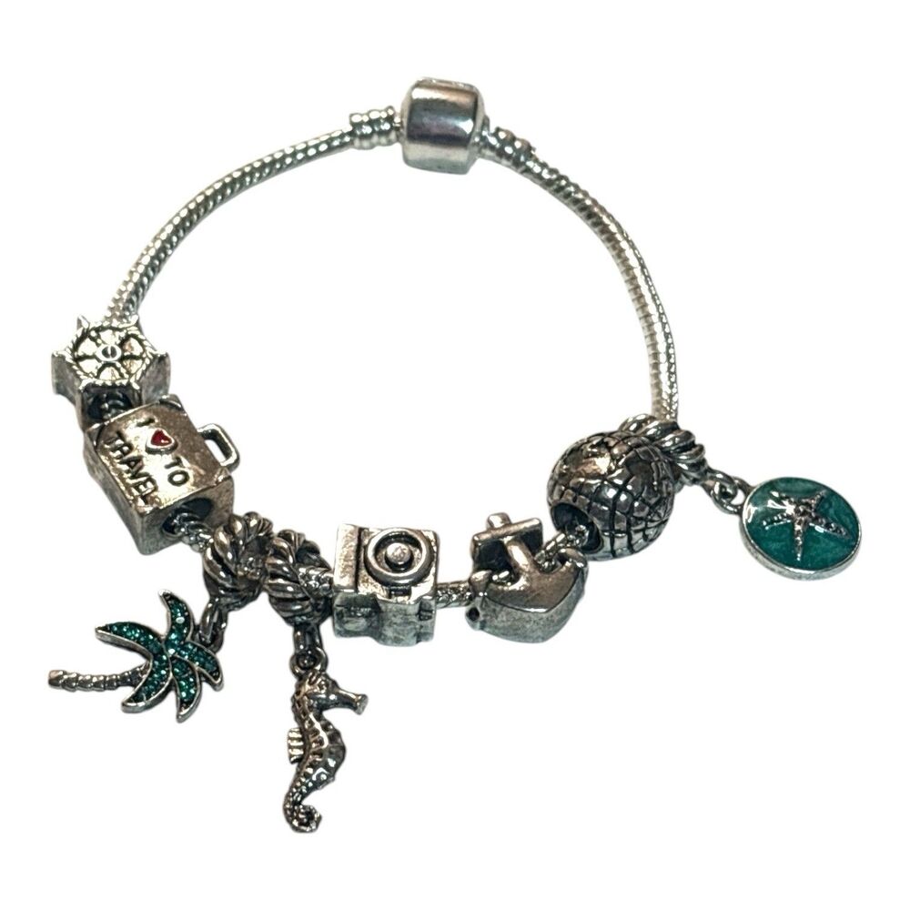 Charm Bracelet Silver Tone W/ 8 Charms Fashion Jewelry